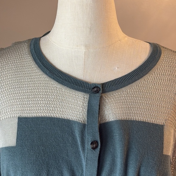 Vera wang NEW teal green gray partial sheer cardigan netting mesh / button up XL - Picture 7 of 14